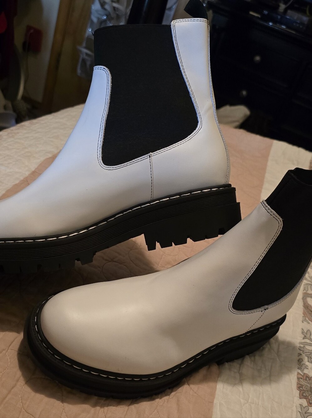 Marc Fisher White & Black Chelsea Lugsole Boots